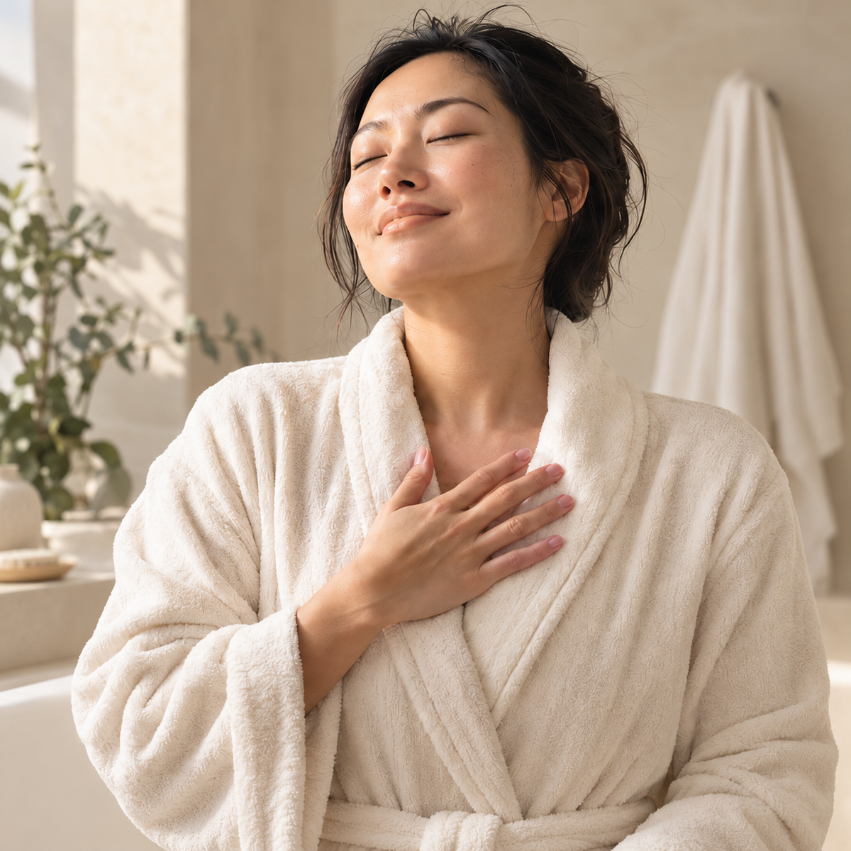 Woman closing her eyes and slowing down