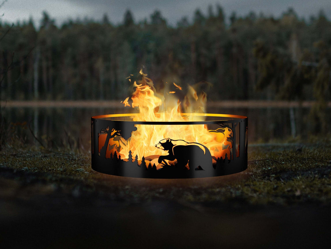Black Bear Fire Ring - Outdoor Fire Pit - Gift for Him - Hunter Gift, Camp Gift - Gift for cabin