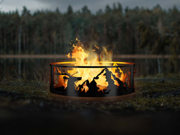Whitetail Mountain View Fire Ring - Outdoor Fire Pit - Gift for Him - Deer Hunter Gift, Deer Camp Gift - Gift for cabin