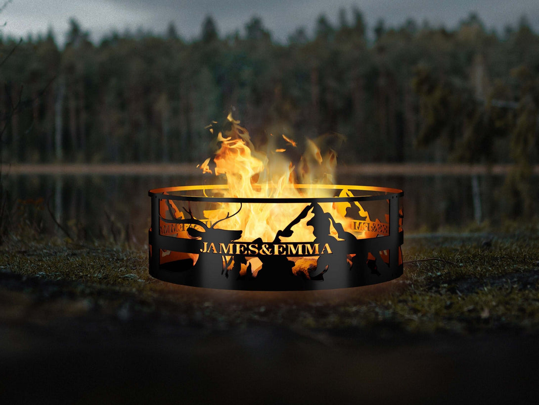 Personalized Mountain Fire Ring - Outdoor Fire Pit - Gift for Him - Deer Hunter Gift, Deer Camp Gift - Gift for cabin - Whitetail Fire Ring