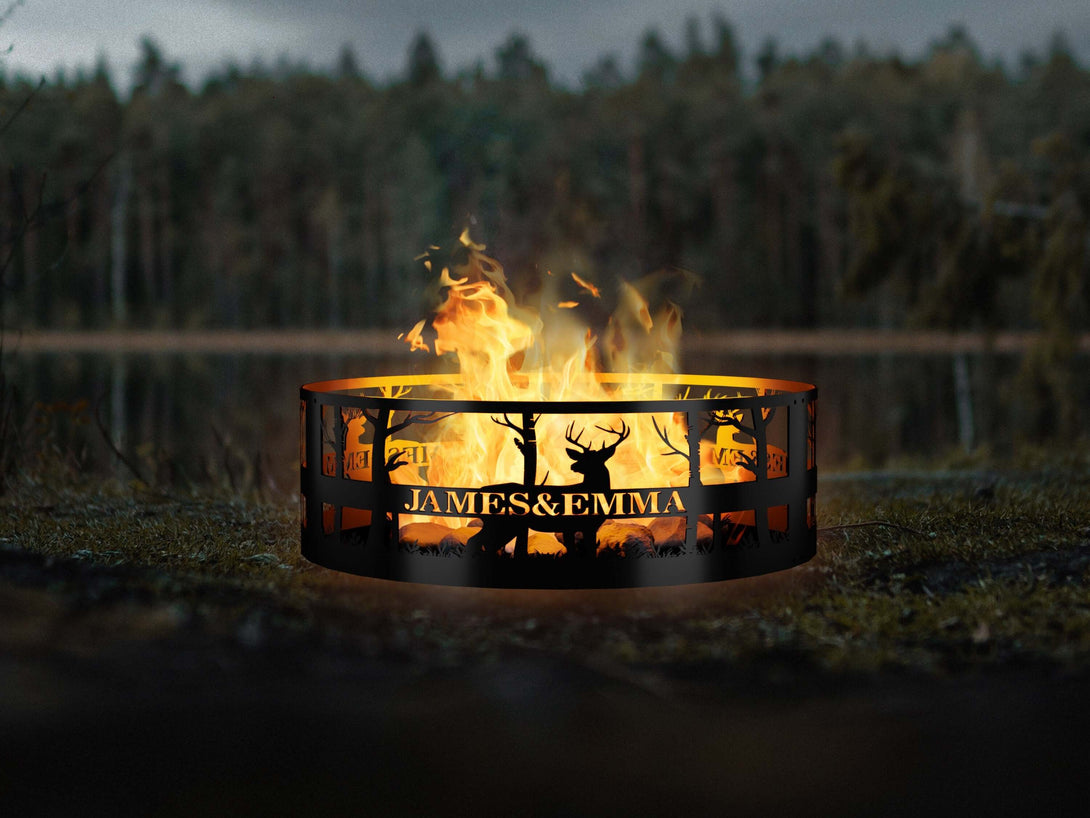 Personalized Whitetail Fire Ring - Outdoor Fire Pit - Gift for Him - Deer Hunter Gift, Deer Camp Gift - Gift for cabin