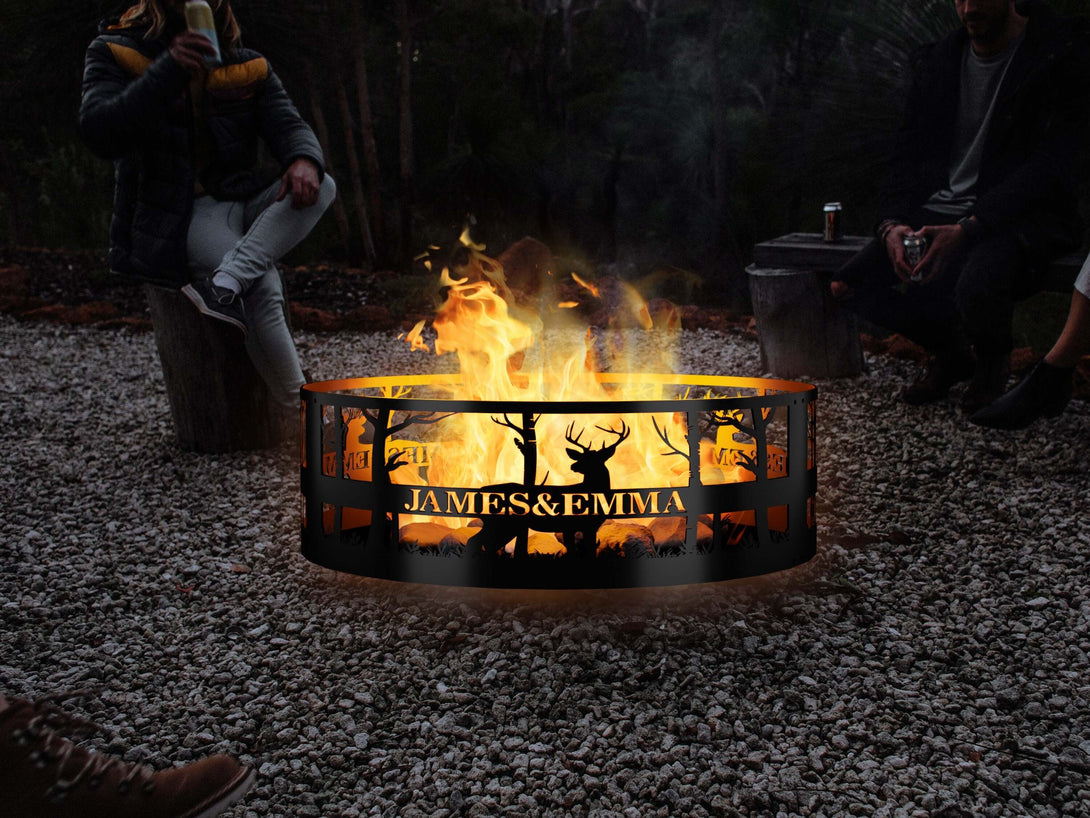 Personalized Whitetail Fire Ring - Outdoor Fire Pit - Gift for Him - Deer Hunter Gift, Deer Camp Gift - Gift for cabin