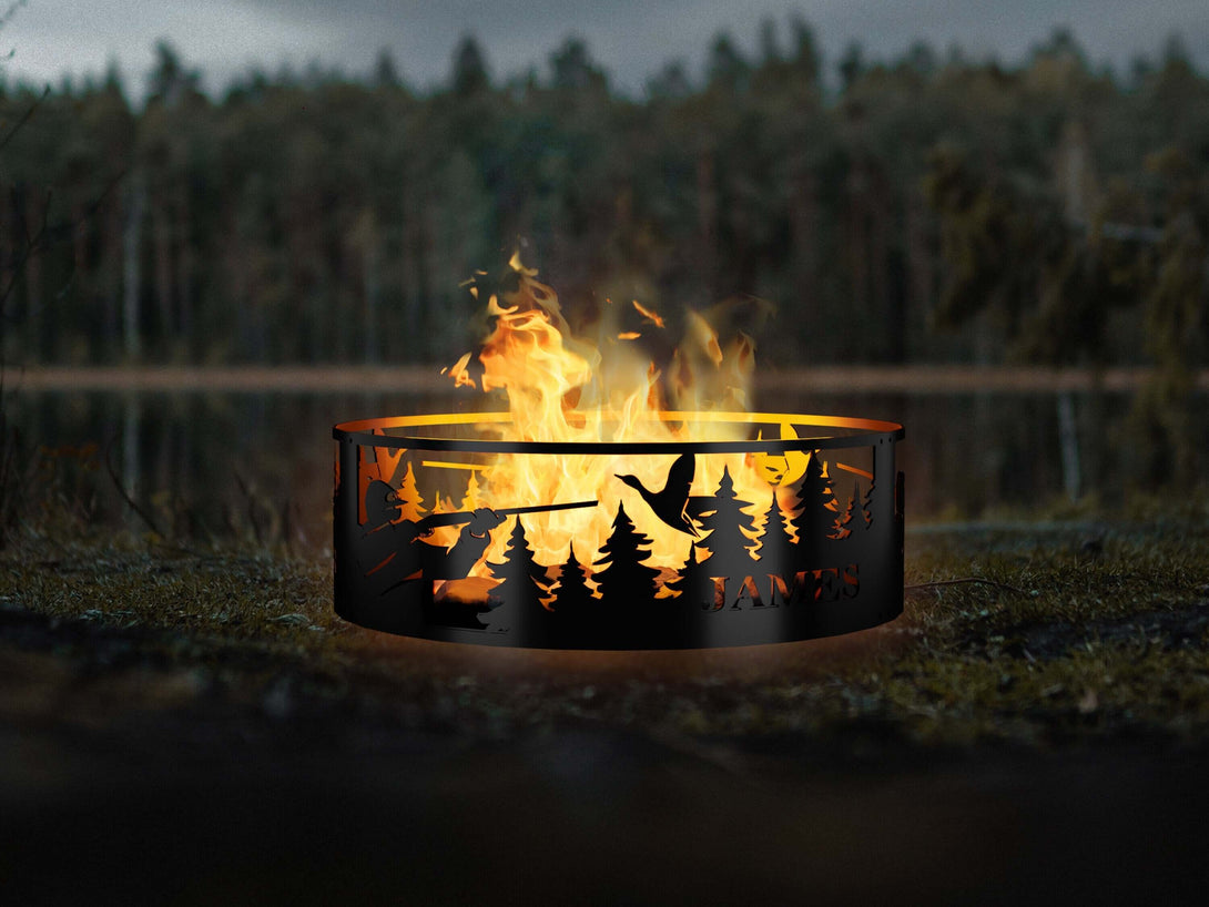 Personalized Hunter Fire Ring - Outdoor Fire Pit - Gift for Him