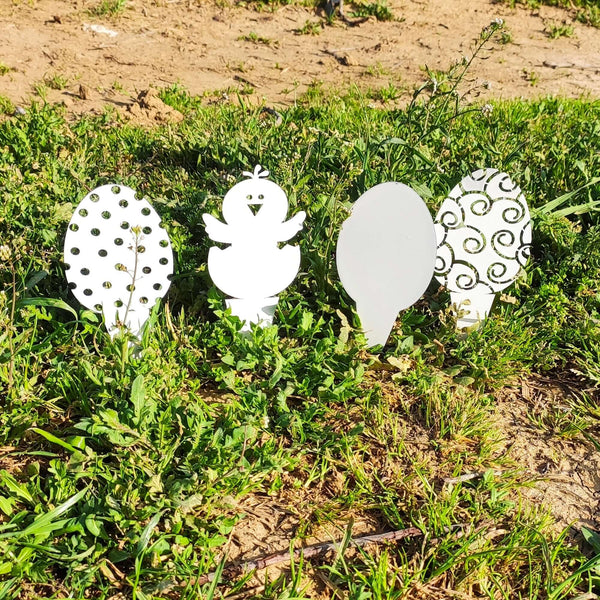 Mini Metal Eggs, Lazy & Funny Chicken Egg Stakes - Easter Decor